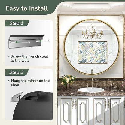 TokeShimi Brushed Gold Round Mirror 30 Inch Gold Round Vanity Bathroom Mirror for Wall Aluminum Alloy Matte Metal Frame Modern Gold Circle Mirror Fit in Minimalist Multi Style Home Decor