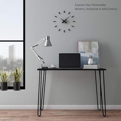 Lavish Home Desk with Hairpin Legs - Modern Industrial Style Home Decor - Woodgrain-Look and Steel Accent Home Office Furniture (Black)