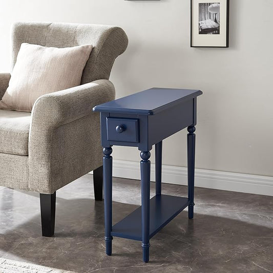 Leick Home Coastal End Table, Solid Wood, 1 Drawer, Bottom Display Shelf, Easy-Assembly, for Living Room/Bedroom, Navy, 23.5 in L x 10 in W x 24 in H, 20017-NV
