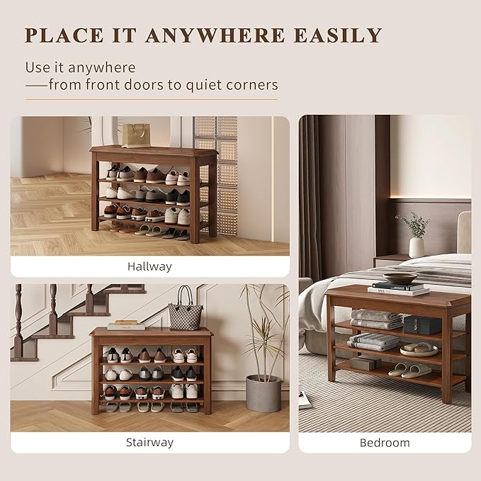 Shoe Rack for Front Door Entrance, Solid Wood Shoe Bench for Closet, Holds Up to 550lbs, Shoe Rack Bench for Entryway, Mudroom, Hallway