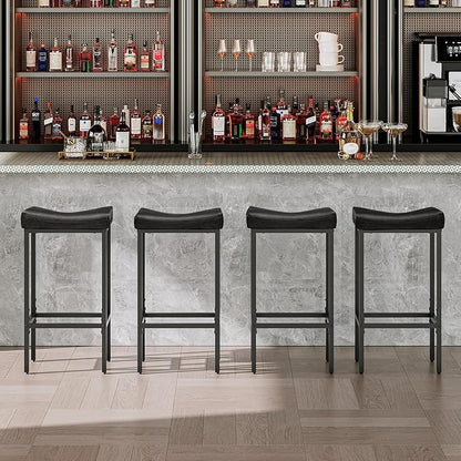 HOOBRO Bar Stools,Set of 4 Bar Chairs, Counter Height Stools, Saddle Barstools, Set of 4 Kitchen Stools, 24.8 Inches Barstools, 2.4" Thick Upholstery, for Kitchen, Dining Room, Black BB10BYP401