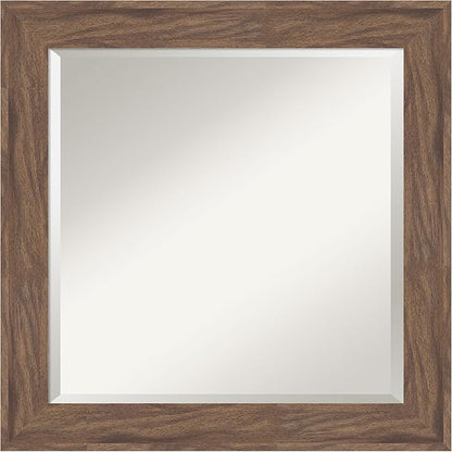 Amanti Art Brown Wall Mirror 25x25 Pia Medium Brown Square Bathroom Mirror for Wall Decor Living Room, Medium Casual Frame, Hangs Horizonally and Vertically, Bathroom Decor, Beveled Edge