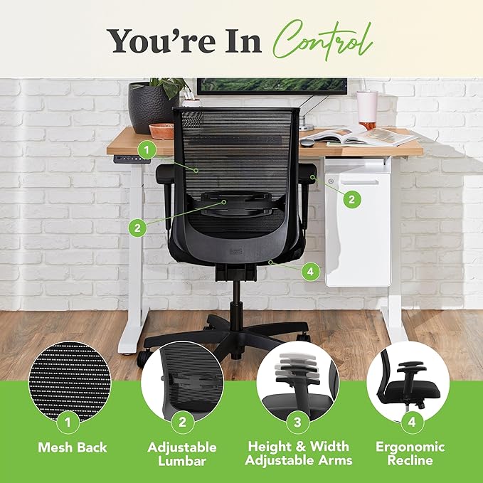 HON Convergence Ergonomic Office Chair, Breathable Back Support Mesh, Adjustable Arms, Computer Chair with Lumbar Support, Rolling Swivel Wheels, Comfortable Synchro-Tilt Recline, Fabric, Pear