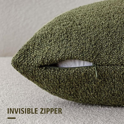 Foindtower Pack of 2, Decorative Textured Boucle Throw Pillow Covers Neutral Accent Solid Pillow Cases Cozy Soft Couch Cushion Case for Chair Sofa Bedroom Living Room Home Decor 22x22 Inch Moss Green