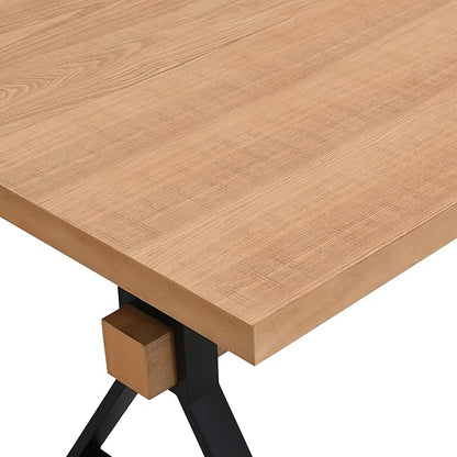 Christopher Knight Home Keyats 63 Inch Dining Table for 6 People, Modern Farmhouse Kitchen Table with X-Shaped Metal Legs, Rectangular Dinner Furniture for Dining Room, Home Office, Natural
