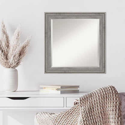 Amanti Art Grey Wall Mirror 25x25 Regis Barnwood Grey Square Bathroom Mirror for Wall Decor Living Room, Medium Rustic Farmhouse Wood Frame, Hangs Horizonally and Vertically, Bathroom Decor, Beveled