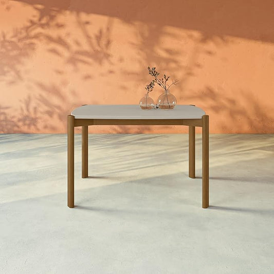 Manhattan Comfort Gales 47-Inch Mid Century Modern Dining Table for 2-4 Person, Unique Minimalist Home Furniture with Solid Eucalyptus Wood Legs, Off White