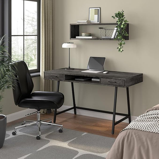 Bush Furniture Steele 54W Writing Desk in Dark Gray Hickory | Computer Table for Home Office Workspace