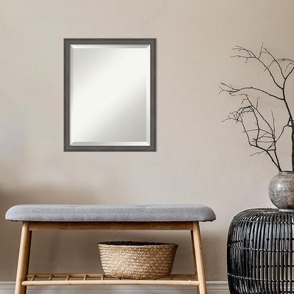 Amanti Art Silver Bathroom Mirror for Over Sink, 22x18 Florence Pewter Rectangle Vanity Mirror, Small Casual Frame, Hangs Horizonally and Vertically, Bathroom Wall Decor, Beveled Edge from WI, USA