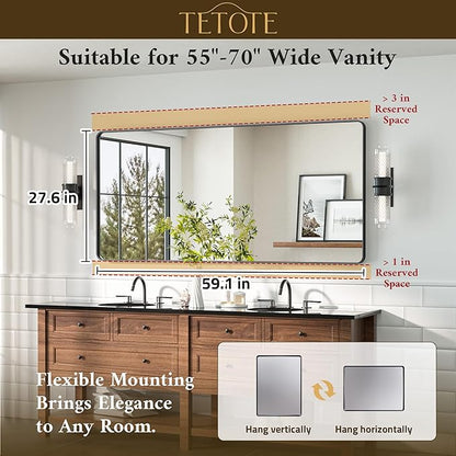 TETOTE Black Framed Mirrors for Bathroom 60 x 28 Metal Framed Bathroom Vanity Mirrors, Tempered Glass, Wall Mounted, Entryway, Bedroom, Living Room(Horizontal/Vertical)