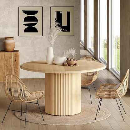 LITTLE TREE 47 Inches Round Dining Table for 4, Farmhouse Natural Wooden Dining Room Table with Fluted Pedestal, Large Circle Kitchen Dinner Table for Dining Room, Living Room (Table Only)