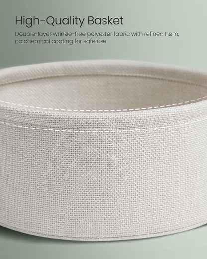 VASAGLE Small Round Side End Table, Modern Nightstand with Fabric Basket, Forest Green and Cream White ULET223C80
