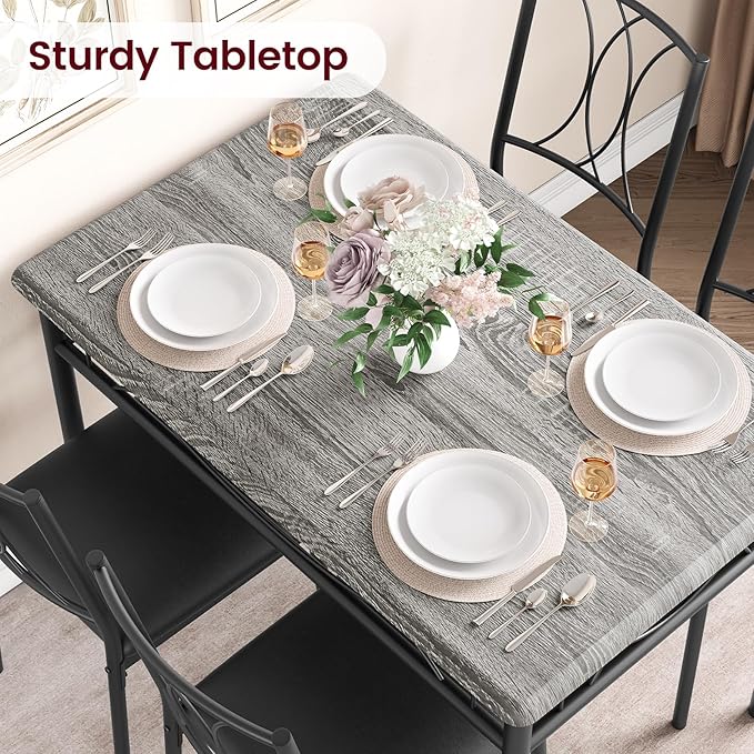IDEALHOUSE Dining Table Set for 4, Kitchen Table and Chairs Set for 4, Rectangular Kitchen Table Set, 5 Piece Small Dining Table Set with Upholstered Chairs for Apartment, Small Space, Retro Gray