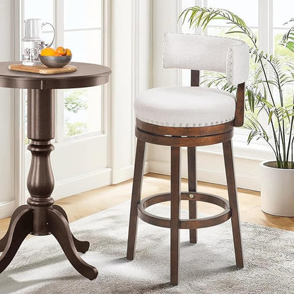 COLAMY Swivel Bar Stool, Swivel Bar Height Bar Stool, Modern Swivel Barstool with Back, Upholstered Wood Barstool for Kitchen Island Dining Room Bar, Beige, FM-4840-30-Beige-F