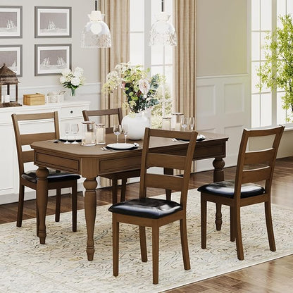 COLAMY Upholstered Dining Chairs Set of 6, PU Leather Ladder High Back Dining Room Kitchen Side Chair with Adjustable Foot Pegs, Dark Brown