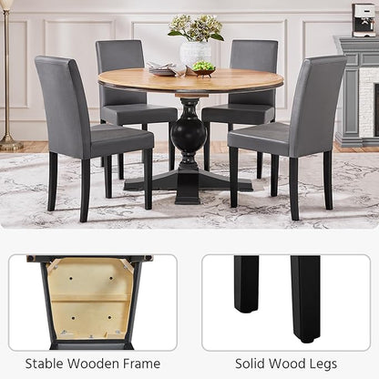 Yaheetech Dining Chairs Set of 2 Faux Leather Modern Dining Room Chairs with Rubberwood Legs and Padded Seat for Kitchen/Living Room/Restaurant, Dark Gray