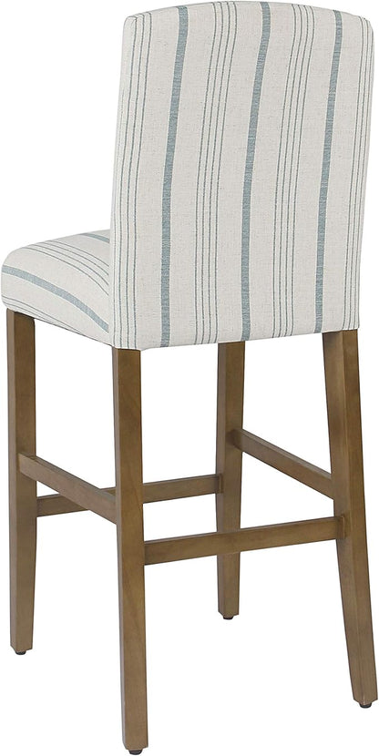 HomePop Parsons Classic Upholstered High Back Curved Top Barstool, 29-inch, Blue Calypso Stripe