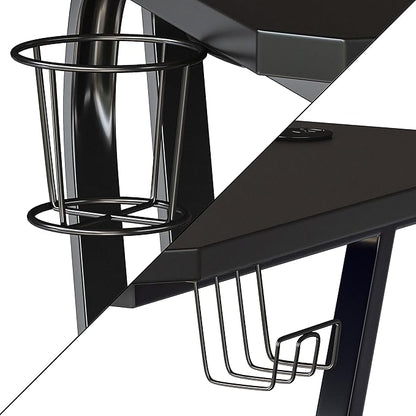 Flash Furniture Fisher Gaming Desk - Black Ergonomic Computer Desk - 51.5" Gamers Table with Cup Holder and Headphone Hook