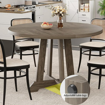 GarveeHome Round Dining Table for 4,Kitchen Dining Room Circle Dinner Pedestal Table,Space Saving Wood Kitchen & Dining Room Furniture,Grey 47-inch Diameter