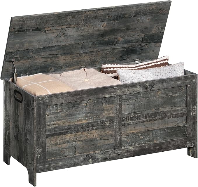 Storage Chest, 39.4” Large Toy Chest, Entryway Storage Trunk, Storage Bench with Safety Hinge, Entrance Bench for Living Room, Entrance, Bedroom, Vintage Gray SCRP48301