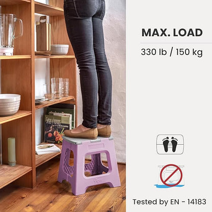 Vigar Compact Step Stool Foldable, 12-1/2-inch Step Stools for Adults up to 330 Pound, Lightweight Stool, Non-Slip Folding Step Stool, Purple
