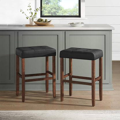 Alaterre Furniture Madison 30-Inch Bar Stool with Faux Leather Seat - Barstool for Kitchen Island or Bar - Backless Barstools (Walnut/Black)