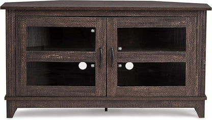 ROCKPOINT Modern Farmhouse 44inch Corner Universal TV Stand Living Room Storage Console, Entertainment Center,Espresso