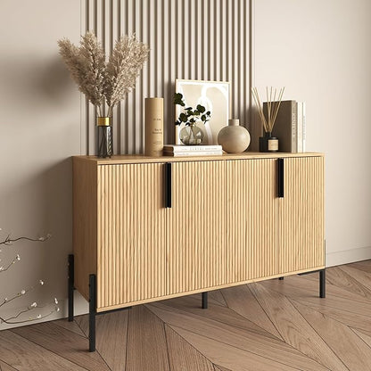 4 Doors Sideboard Buffet Cabinet with Adjustable Shelves, Modern Accent Sideboard with Golden Legs, Wide Storage Cabinet for Kitchen, LivingRoom,Natural