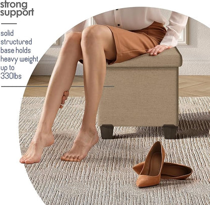 STORAGEBUD Storage Ottoman Cube with Small Bin, 16-in Square Ottoman with Storage for Living Room and Bedroom, Small Ottomans Foot Rest, Fabric Foot Stools Ottomans Max 330lbs, Taupe