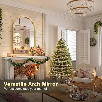 Brightify Arched Mirror, Arched Wall Mirror, 32 x 40 Inch Gold Arch Mirror, Metal Frame Gold Bathroom Mirror, Arched Top Bathroom Vanity Mirror for Living Room Bedroom Mantel Entryway Hallways