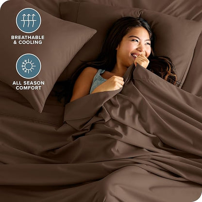 Bare Home Twin XL Sheet Set - College Dorm Size - Luxury 1800 Ultra-Soft Microfiber Twin Extra Long Bed Sheets - Deep Pockets - Easy Fit - Extra Soft - 3 Piece Set - Bed Sheets (Twin XL, Cocoa)
