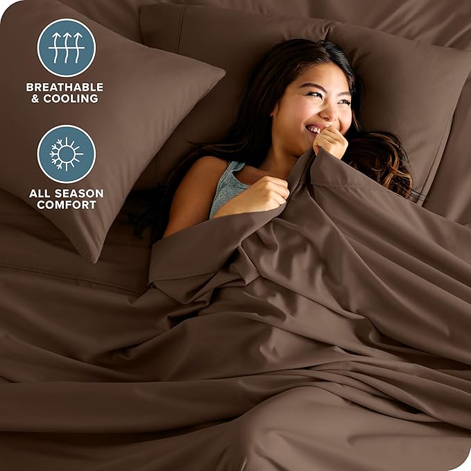 Bare Home Full XL Sheet Set - Luxury 1800 Ultra-Soft Microfiber Extra Long Bed Sheets - Double Brushed - Deep Pockets - Easy Fit - 4 Piece Set - Bedding Sheets & Pillowcases (Full XL, Cocoa)