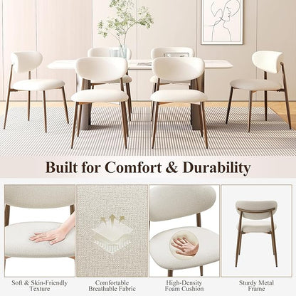 Dining Chairs Set of 4, Ergonomic Fabric Upholstered Seating with Wood Look Metal Legs and Anti Slip Pads, for Home and Restaurant Use, Beige