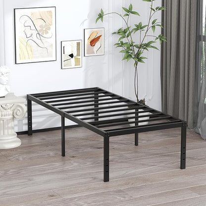 EMODA 20 Inch Twin Bed Frame No Box Spring Needed, Heavy Duty Tall Metal Twin Platform Bed Frames with Large Storage Space, Noise Free, Easy Assembly, Black