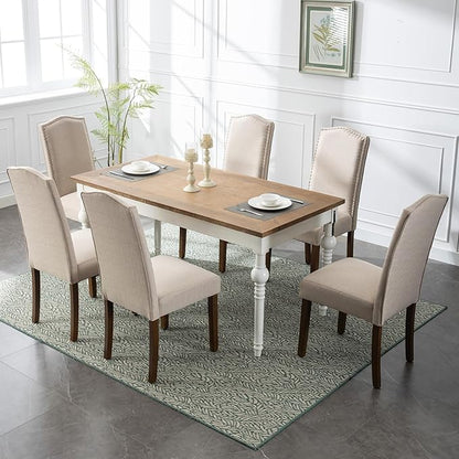 Stylish Upholstered Parsons Dining Chair Kitchen with Silver Nailhead Trim and Sturdy Solid Wood Legs