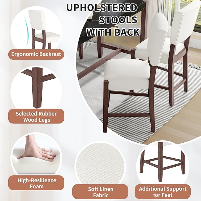 Ball & Cast 5-Piece Dining Table Set for 4,Kitchen Table Set W/Faux Marble Bar Table,Counter Height Living Room Furniture W/ 4 Upholstered Chairs,for Dining Room,Pub Kitchen,Small Place,Black+Beige