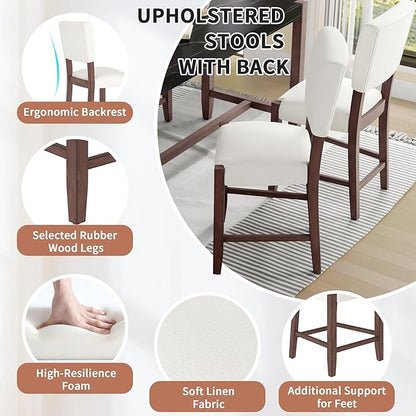Ball & Cast 5-Piece Dining Table Set for 4,Kitchen Table Set W/Faux Marble Bar Table,Counter Height Living Room Furniture W/ 4 Upholstered Chairs,for Dining Room,Pub Kitchen,Small Place,Black+Beige