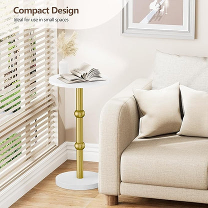 Drink Table, Small Round Side Table for Small Spaces, Modern Accent Round End Tables with Metal Leg, Thickened Wood Pedestal Coffee Tables for Living Room, Bedroom, Narrow Corners,Sofa Couch