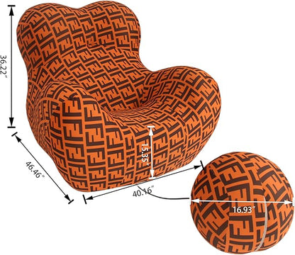 Bean Bag Chair - Memory Foam Bean Bag Chair for Adults, Comfy High-Resilience Single Sofa, Small Space Floor Chair, Chaise Lounge for Living Room, Bedroom (Orange, Ball)