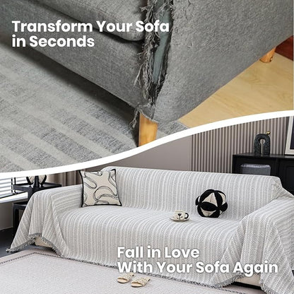 Nobildonna Sofa Cover Washable Soft Thicken Chenille Couch Cover with Tassel,Waterproof Sofa Slipcover for 3-4 Cushion Couch,Sectional Sofa,L-Shaped Furniture Protector Pet-Friendly,Beige 71"x150"