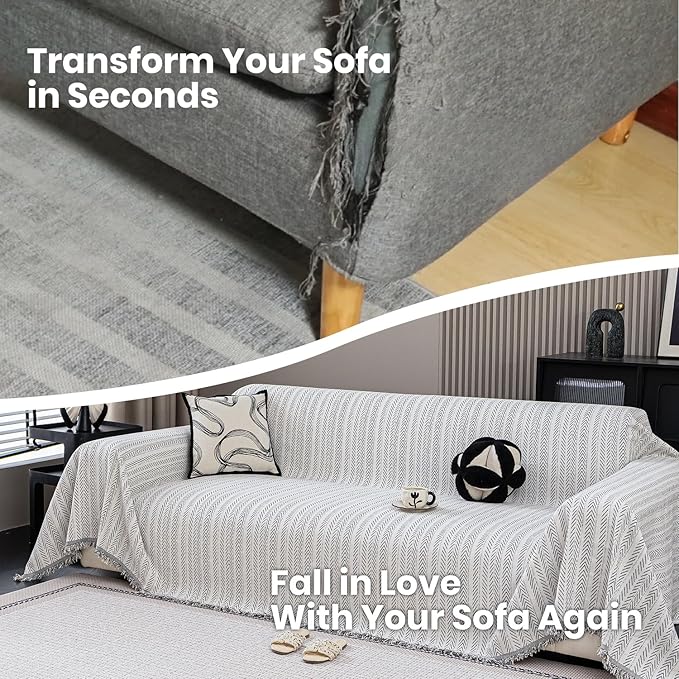 Nobildonna Sofa Cover Washable Soft Thicken Chenille Couch Cover with Tassel,Waterproof Sofa Slipcovers for 2 Cushion Couch,Loveseat,Futon Couch Furniture Protector Pet-Friendly,Beige 71"x102"