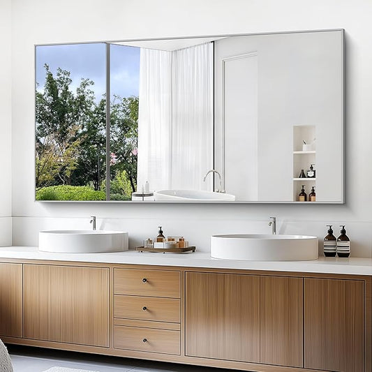 36x72inch Bathroom Mirror, Silver Rectangle Mirror with Thin Metal Frame, Large Rectangular Wall Mirrors for Bathroom, Living Roomm, Hair Salon, Big Farmehouse Mirror Hang Horizontal/Vertical