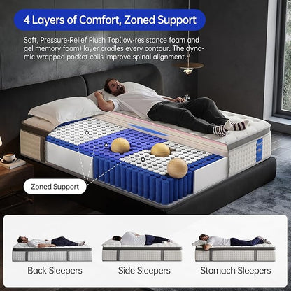 Queen Mattress,14 Inch Size Mattresses in a Box,Memory Foam Hybrid Mattress, Individual Pocket Spring for Motion Isolation &Zoned Support & Pressure Relief,Medium Firm (Queen, 14, Inches)