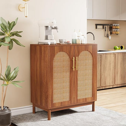 Tribesigns Set of 2 Rattan Sideboard Buffet with Storage, 59 Inch Accent Cabinet with Doors, Storage Cabinet for Dining Room, Living Room, Kitchen, Caramel Brown