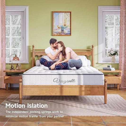 Vesgantti Full Size Mattress, 10 Inch Innerspring Hybrid Double Bed Mattress in a Box with Breathable Foam and Pocket Spring, Ergonomic Design, Medium Firm Feel