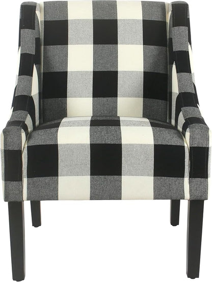 Homepop Home Decor | Upholstered Swoop Arm Accent Chair | Accent Chairs for Living Room & Bedroom | Decorative Home Furniture, Black Plaid