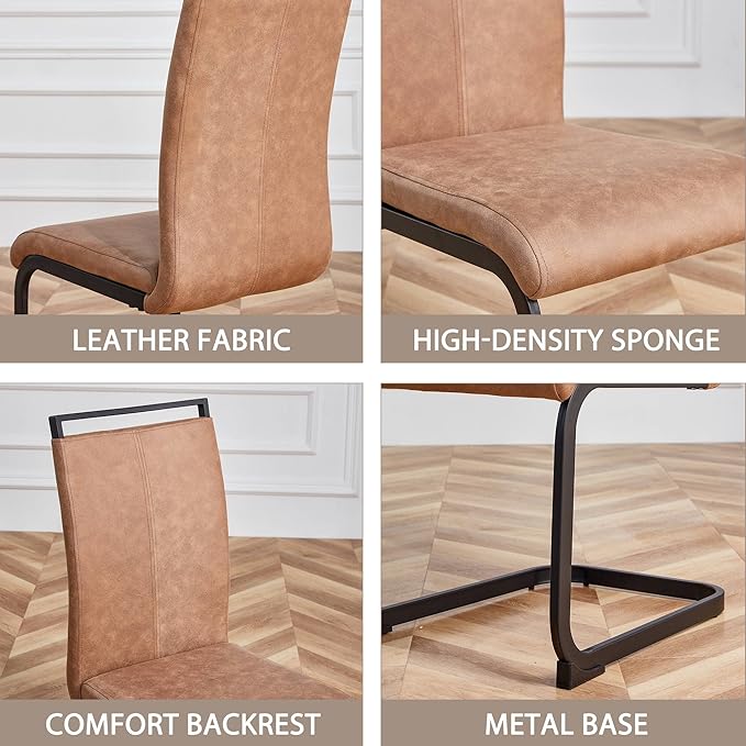 Dining Chairs Set, Kitchen Modern Metal Chairs with Faux Leather Padded Seat High Back and Sturdy Chrome Legs, Chairs for Dining Room (Brown, Set of 8)