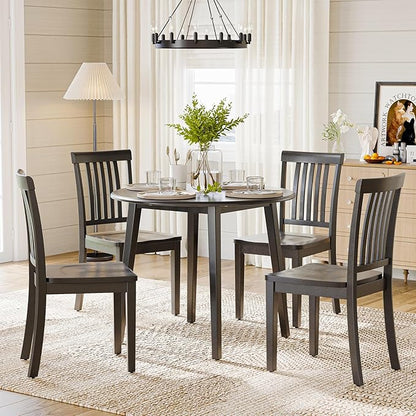 COLAMY Wooden Dining Chairs Set of 2, Solid Rubberwood Kitchen & Dining Room Chairs,Windsor Style Seating, Rustic Dining Table Chairs, Non-Slip Foot Pads, Farmhouse & Traditional Seating,Dark Brown