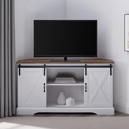 Walker Edison Everette Modern Farmhouse Double Sliding X Barn Door Stand for TVs up to 58 Inches, 52 Inch, Reclaimed Barnwood and Solid White