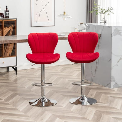 Roundhill Furniture Ellston Velvet Adjustable Swivel Barstools in Red, Set of 2
